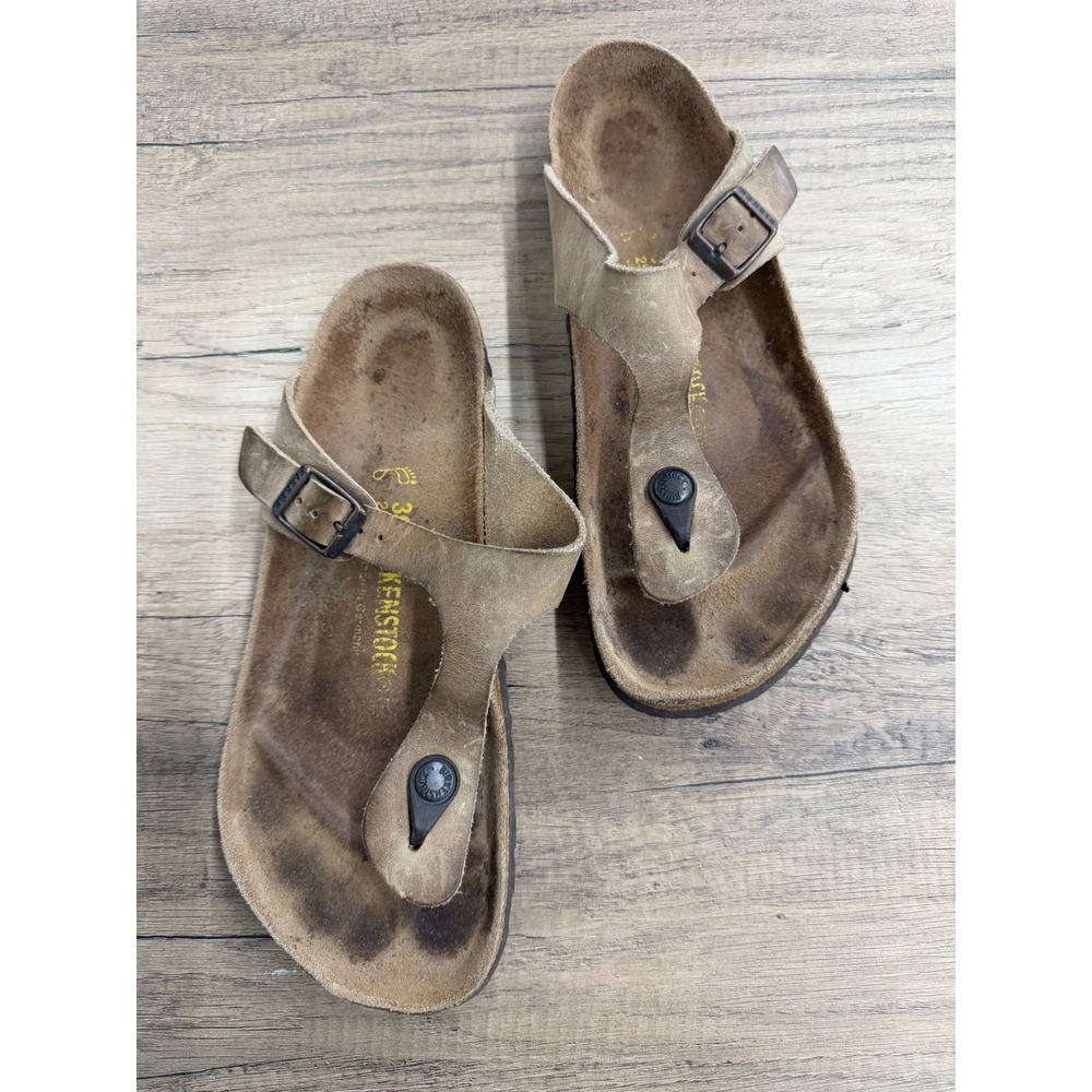 Birkenstock Gizeh Tobacco Brown Oiled Leather Thong Sandals Women 39 L8 M6